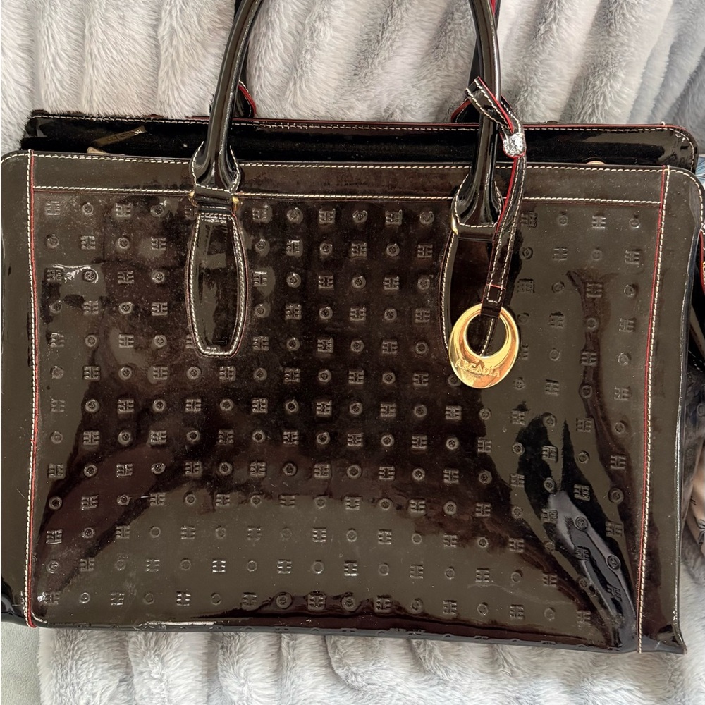 Patent Leather Tote Bag in Black with Gold Accent